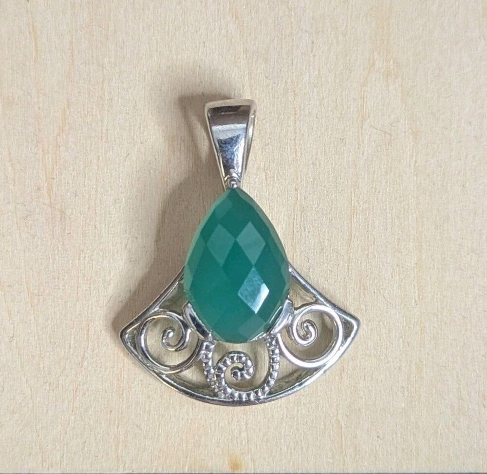 Green Onyx Enhancer/Pendant, 18x12mm, Sterling Silver